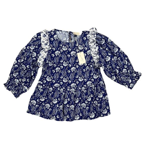 Universal Thread Tops - Universal Thread Women's Blue Floral Print Ruffle Long Sleeve Top - XL - NWT